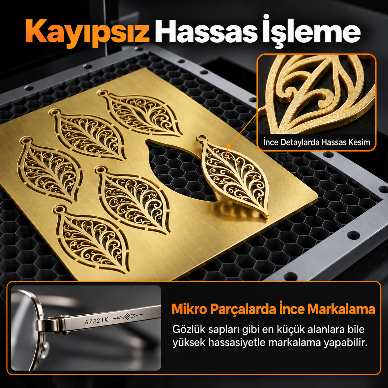 Hassas metal kesim ve küçük parçalarda markalama örnekleri
