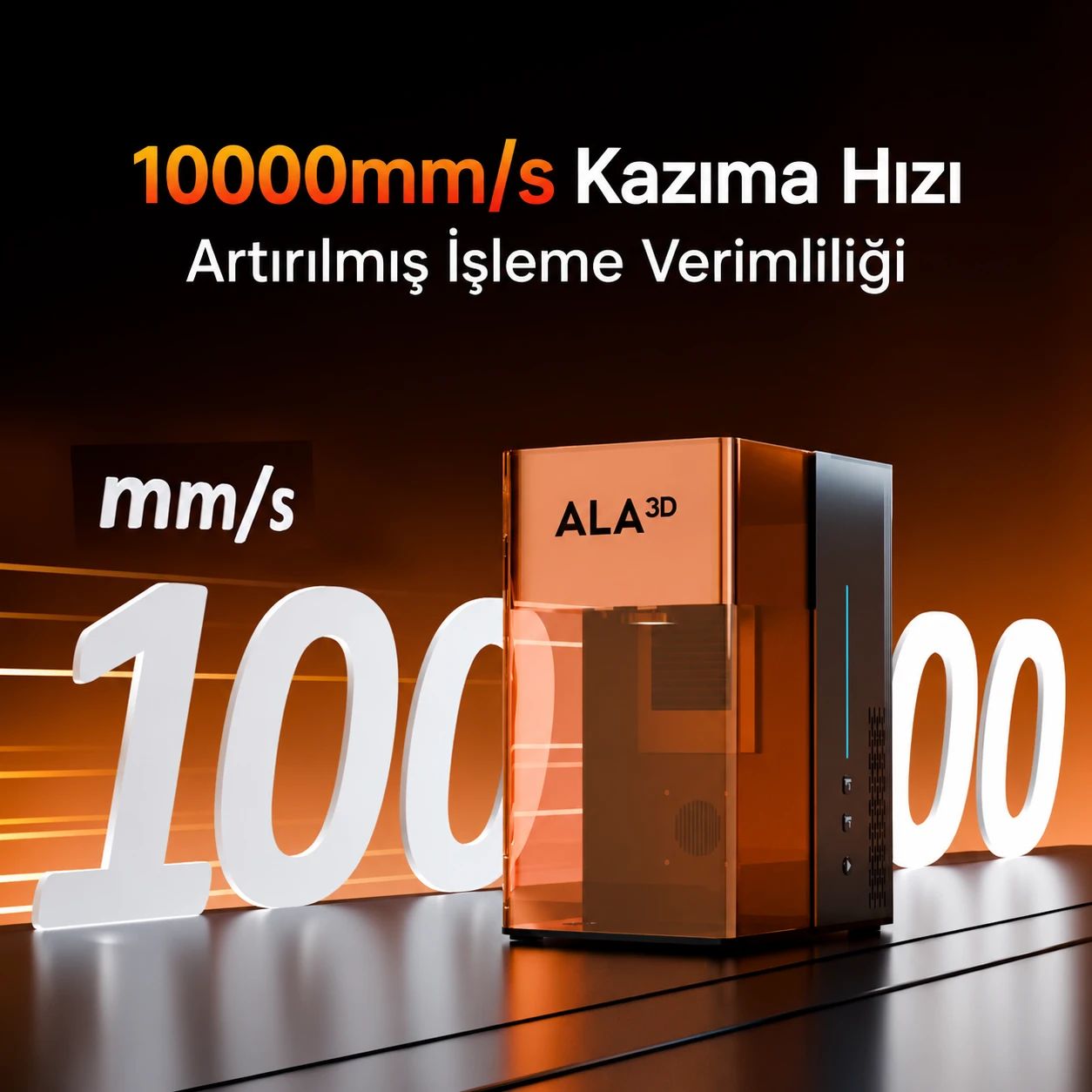 Laser GO için belirtilen 10.000 mm/sn kazıma hızı