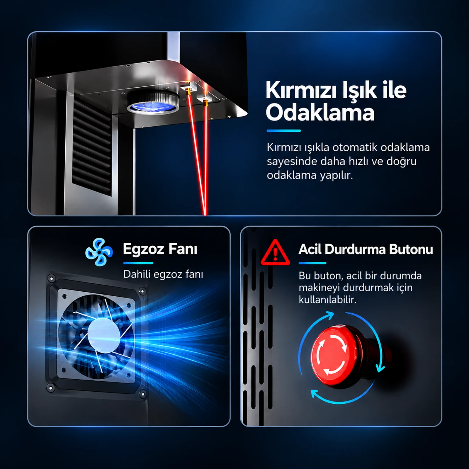 Kırmızı ışık ile çift noktalı hassas odaklama